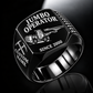 DD311 Underground Jumbo Drill Operator Ring in Black finish, flat machine engraving, CUSTOM NAME and SINCE 2000 sample text.