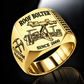 DDR Rock/Roof Bolter Operator Ring in Gold finish, flat machine engraving, CUSTOM NAME and SINCE 2000 sample text.
