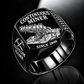12CM12 Continuous Miner Operator Ring in Black finish, flat machine engraving, CUSTOM NAME and SINCE 2000 sample text.