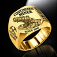 12CM12 Continuous Miner Operator Ring in Gold finish, flat machine engraving, CUSTOM NAME and SINCE 2000 sample text.