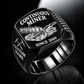14CM15 Continuous Miner Operator Ring in Black finish, flat machine engraving, CUSTOM NAME and SINCE 2000 sample text.