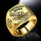 14CM27 Continuous Miner Operator Ring in Gold finish, flat machine engraving, CUSTOM NAME and SINCE 2000 sample text.