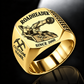 AQM 150 Roadheader Operator Ring in Gold finish, flat machine engraving, CUSTOM NAME and SINCE 2000 sample text.