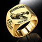 AQM 200 Roadheader Operator Ring in Gold finish, flat machine engraving, CUSTOM NAME and SINCE 2000 sample text.