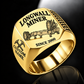 7LS2A Longwall Shearer Operator Ring in Gold finish, flat machine engraving, CUSTOM NAME and SINCE 2000 sample text.