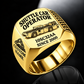 10SC32AA Center-Drive Shuttle Car Operator Ring in Gold finish, flat machine engraving, CUSTOM NAME and SINCE 2000 sample text.