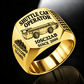 10SC32AB End-Drive Shuttle Car Operator Ring in Gold finish, flat machine engraving, CUSTOM NAME and SINCE 2000 sample text.