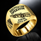 21SC04 Low-Seam Shuttle Car Operator Ring in Gold finish, flat machine engraving, CUSTOM NAME and SINCE 2000 sample text.