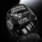 LT106 Jaw Crusher Operator Ring in Black finish, flat machine engraving, CUSTOM NAME and SINCE 2000 sample text.