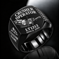 LT1213 Impact Crusher Operator Ring in Black finish, flat machine engraving, CUSTOM NAME and SINCE 2000 sample text.