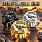LT1213 Impact Crusher Operator Ring in Silver, Gold and Black finishes, flat machine engraving, CUSTOM NAME and SINCE 2000 sample text.