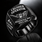 Premiertrak 400X Jaw Crusher Operator Ring in Black finish, flat machine engraving, CUSTOM NAME and SINCE 2000 sample text.