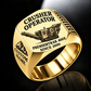 Premiertrak 400X Jaw Crusher Operator Ring in Gold finish, flat machine engraving, CUSTOM NAME and SINCE 2000 sample text.