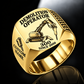 300 Demolition Robot Operator Ring in Gold finish, flat machine engraving, CUSTOM NAME and SINCE 2000 sample text.
