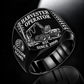 Komatsu 931 Harvester Operator signet ring in black, with standing-tree harvesting-head engraving, CUSTOM NAME and SINCE 2000