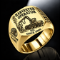 Komatsu 931 Harvester Operator signet ring in gold, with standing-tree harvesting-head engraving, CUSTOM NAME and SINCE 2000