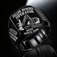 Tigercat 822E Feller Buncher Operator Ring in Black finish, flat engraving showing upright accumulating disc-saw felling head, CUSTOM NAME and SINCE 2000.