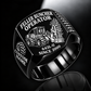John Deere 643L-II Feller Buncher Operator Ring in Black finish, flat engraving showing upright accumulating disc-saw felling head, CUSTOM NAME and SINCE 2000.