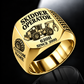 Tigercat 620H Skidder Operator Ring in Gold finish, flat engraving showing rear timber grapple and front push blade, CUSTOM NAME and SINCE 2000.
