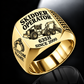 Tigercat 635H Skidder Operator Ring in Gold finish, flat engraving showing rear timber grapple and front push blade, CUSTOM NAME and SINCE 2000.