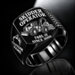 John Deere 748L-II Skidder Operator Ring in Black finish, flat engraving showing rear timber grapple and front push blade, CUSTOM NAME and SINCE 2000.