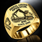 Tigercat 890 Shovel Logger Operator Ring in Gold finish, flat engraving showing connected live-heel frame and timber grapple supporting a whole stem, CUSTOM NAME and SINCE 2000.