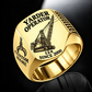 Madill 124 Yarder Operator Ring in Gold finish, flat engraving showing lattice boom, sheaves and cable rigging, CUSTOM NAME and SINCE 2000.