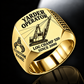 T-MAR Log Champ 550 Yarder Operator Ring in Gold finish, flat engraving showing lattice boom, sheaves and cable rigging, CUSTOM NAME and SINCE 2000.