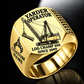 T-MAR Log Champ 650 Yarder Operator Ring in Gold finish, flat engraving showing lattice boom, sheaves and cable rigging, CUSTOM NAME and SINCE 2000.