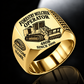 Tigercat 480B Forestry Mulcher Operator Ring in Gold finish, flat engraving showing front horizontal toothed mulching drum and push bar, CUSTOM NAME and SINCE 2000.