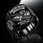 Prinoth Raptor 300 Forestry Mulcher Operator Ring in Black finish, flat engraving showing front horizontal toothed mulching drum and push bar, CUSTOM NAME and SINCE 2000.