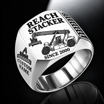 Hyster RS46-33XD/62 reach stacker signet ring, silver finish, CUSTOM NAME and SINCE 2000 sample engraving