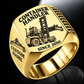Gold finish Taylor XLC-975 Container Handler Signet Ring with XLC-975 machine engraving, CUSTOM NAME and SINCE 2000 sample text.