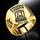 Gold finish Kalmar AutoStrad Hybrid Straddle Carrier Signet Ring - TraPac Configuration with AutoStrad Hybrid - TraPac configuration machine engraving, CUSTOM NAME and SINCE 2000 sample text.