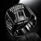 Black finish Konecranes Noell Hybrid Straddle Carrier Signet Ring - PNCT Configuration with Hybrid Straddle Carrier - PNCT configuration machine engraving, CUSTOM NAME and SINCE 2000 sample text.