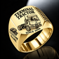 Gold finish Kalmar Ottawa T2 4x2 Terminal Tractor Signet Ring with T2 4x2 machine engraving, CUSTOM NAME and SINCE 2000 sample text.