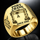 Gold finish Konecranes Hybrid RTG Port Crane Signet Ring - Savannah Configuration with Hybrid RTG - Savannah configuration machine engraving, CUSTOM NAME and SINCE 2000 sample text.