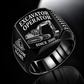crawler excavator operator signet ring, black finish, sample name and year artwork