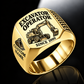 wheeled excavator operator signet ring, gold finish, sample name and year artwork