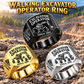 walking excavator operator signet ring, Silver, Gold and Black finishes, sample name and year artwork