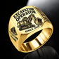 hydraulic mining shovel operator signet ring, gold finish, sample name and year artwork