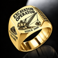 dragline excavator operator signet ring, gold finish, sample name and year artwork