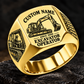 Excavator Operator Heritage Emblem ring in Gold, showing CUSTOM NAME and SINCE 2000