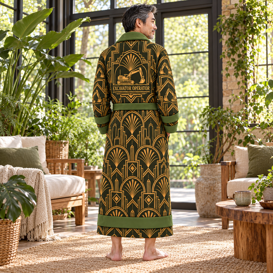 Personalized Excavator Operator Bathrobe - Art Deco Craft lifestyle view