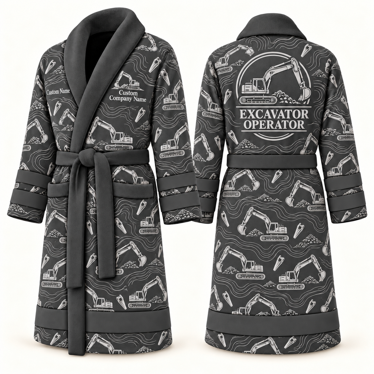 Personalized Excavator Operator Bathrobe slate front and back