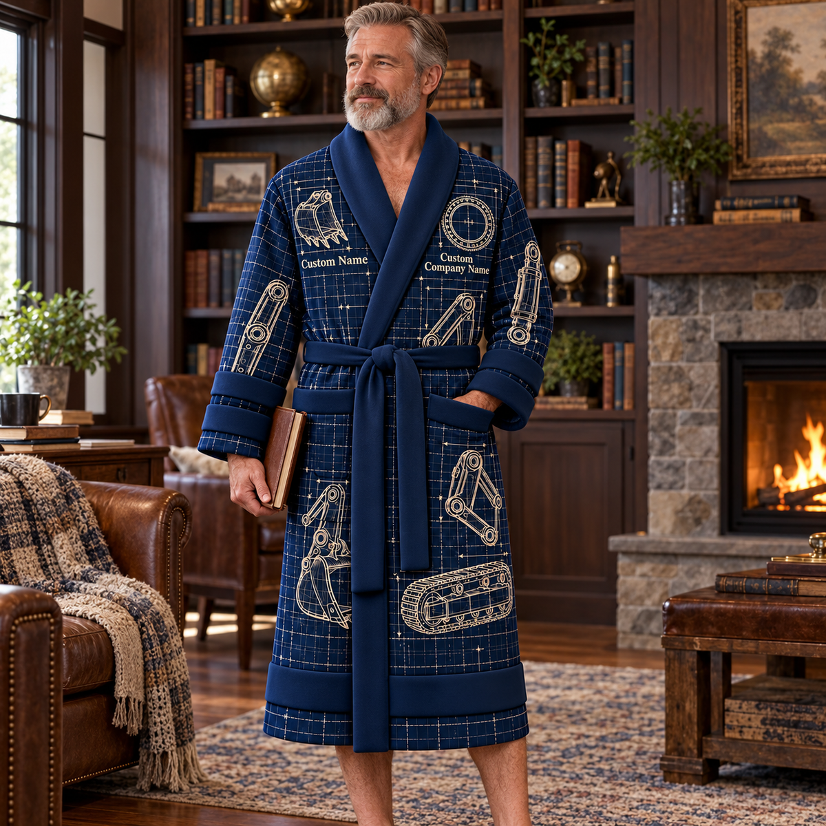 Personalized Excavator Operator Bathrobe - Blueprint Workshop lifestyle view