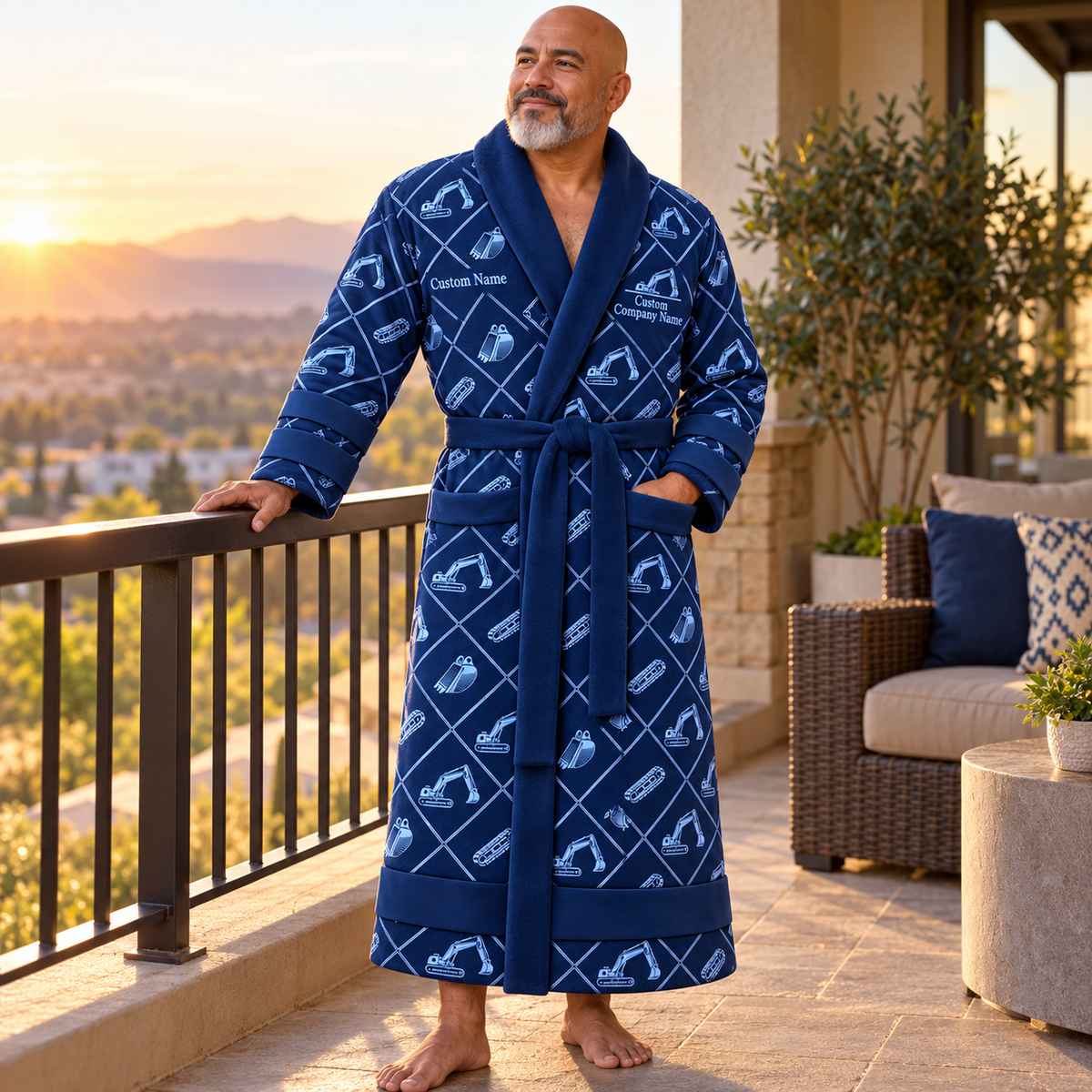 Personalized Excavator Operator Bathrobe - Diamond Emblems lifestyle view