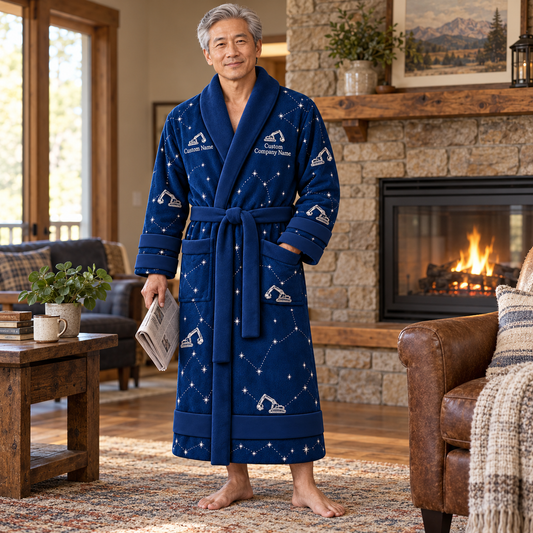 Personalized Excavator Operator Bathrobe - Night Shift lifestyle view