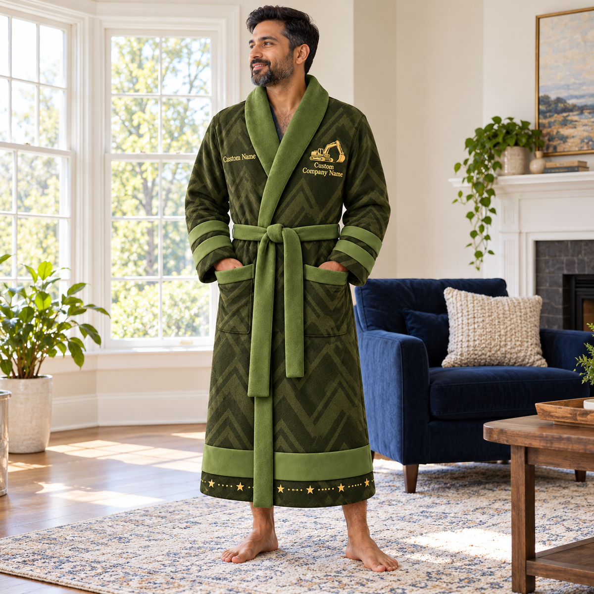Personalized Excavator Operator Bathrobe - Signature Silhouette lifestyle view