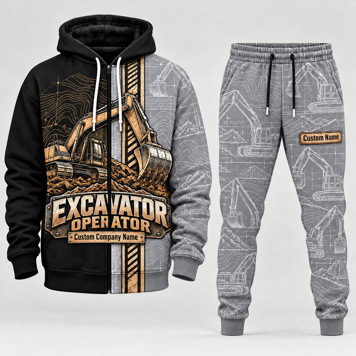 excavator operator full-zip hoodie and matching joggers - lightgray catalog view